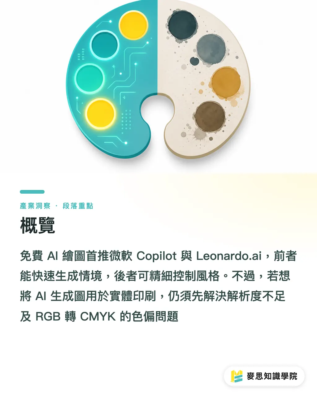 概覽｜免費 AI 繪圖工具實測：功能限制與送印避坑指南 段落重點