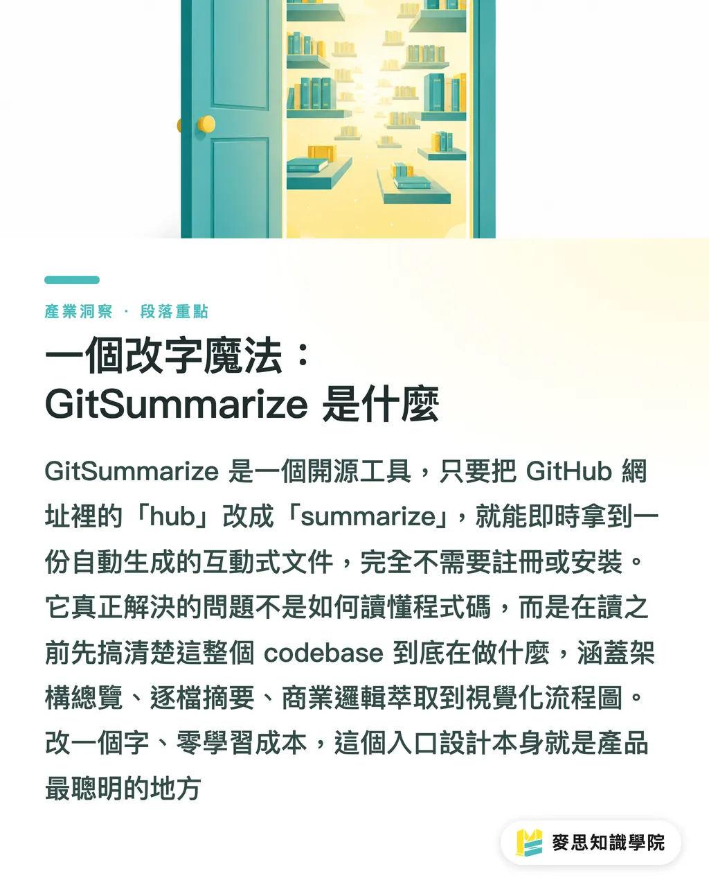一個改字魔法：GitSummarize 是什麼｜把 hub 換成 summarize：AI 一鍵把 GitHub 變成知識庫 段落重點