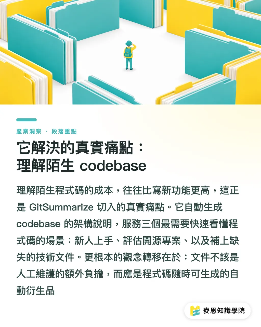 它解決的真實痛點:理解陌生 codebase|把 hub 換成 summarize:AI 一鍵把 GitHub 變成知識庫 段落重點