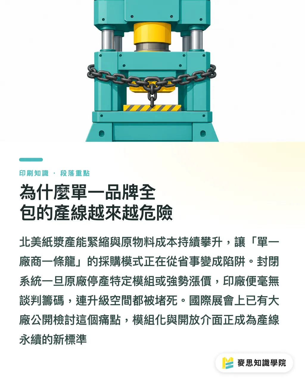 為什麼單一品牌全包的產線越來越危險|模組化工業印刷:拒絕單一設備綁架的開放架構指南 段落重點